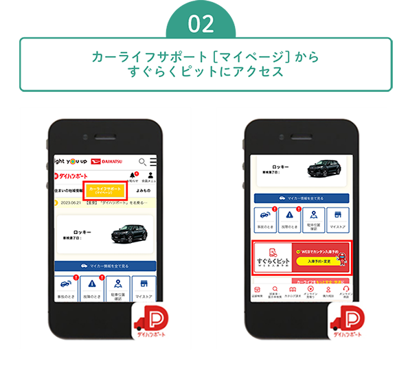02 カーライフサポート【マイページ】からすぐらくピットにアクセス
